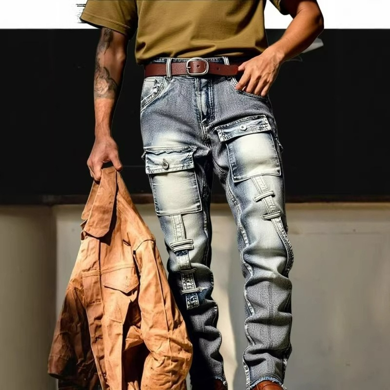 Pantalon droit délavé et vieil - Streetwear Brand America avis et prix